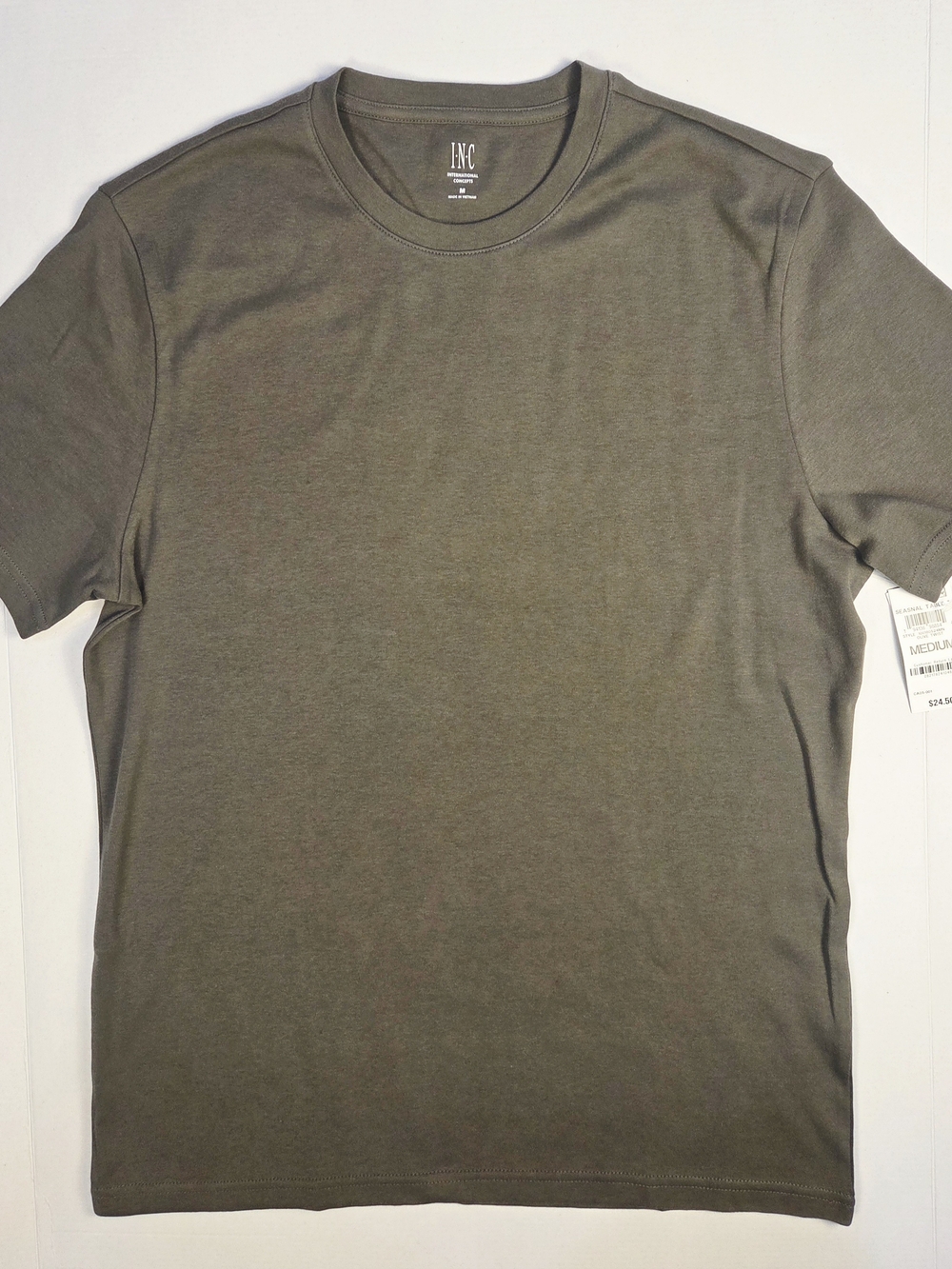 INC International Concepts Olive Crewneck Short Sleeve Tee